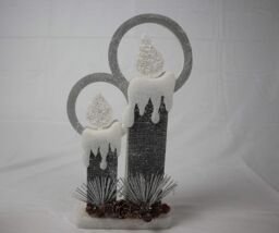 Shatchi 51Cm Christmas Pre Lit Twin Candles Battery Operated Glitter Foam Snow Covered Finish Table Decoration Grey - thumbnail 3
