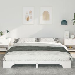 Berkfield Home Floor Bed Frame with Storage White 200 x 210 cm Wood - thumbnail 5