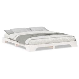 Berkfield Home Floor Bed Frame with Storage White 200 x 210 cm Wood - thumbnail 4