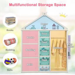 Costway Costume Storage Closet Dress Up Rack Clothing Wardrobe in White - thumbnail 3