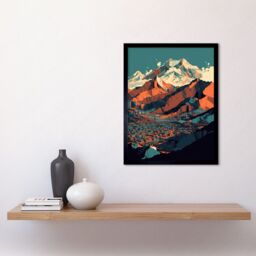 "Artery8 Wall Art Print Modern City Surrounded by Tall Mountains Landscape Art Framed in Black - Size: W12"" x H16""" - thumbnail 2