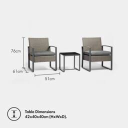 NESTLUNE Bistro Table & Chairs Set 2, Rattan Effect in Grey - Size: 100 cm x 15 cm - thumbnail 2