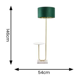 ValueLights Tavel Gold Floor Lamp with Table & Velvet Drum & Gold Inner Lamp Shade & Bulb in Bottle Green - thumbnail 4