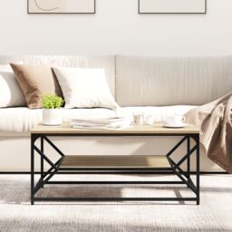 Berkfield Home Coffee Table with Shelf Sonoma Oak 90x50x40 cm Engineered Wood in Brown - Size: 90 x 50 x 40 cm - thumbnail 4