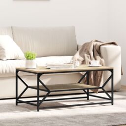Berkfield Home Coffee Table with Shelf Sonoma Oak 90x50x40 cm Engineered Wood in Brown - Size: 90 x 50 x 40 cm - thumbnail 1
