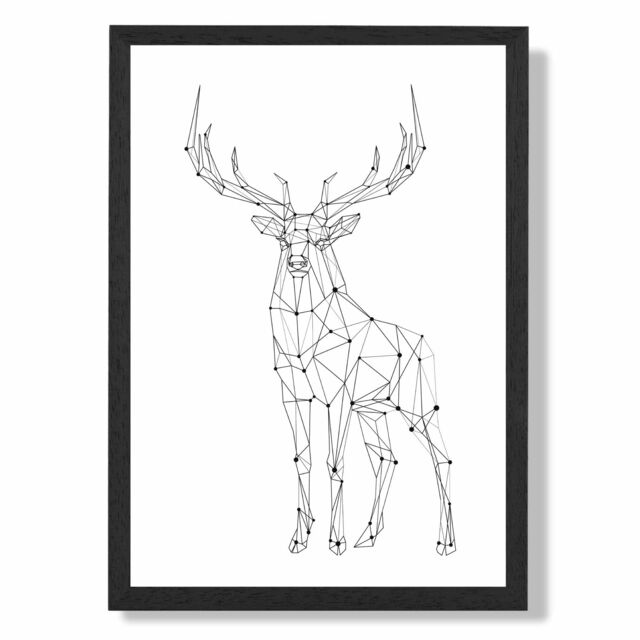 ARTZE Line Art Stag Geometric Animal Framed Print SIZE: A4 with Black Frame - image 1