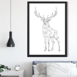 ARTZE Line Art Stag Geometric Animal Framed Print SIZE: A4 with Black Frame - thumbnail 2