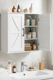 Living and Home Wall-Mounted Bathroom Cabinet with Doors in White
