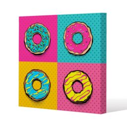 Benjamin Tate Design donut cartoon pop art style (Canvas Print) / 77 x 77 x 4cm in Natural - Size: 77 x 77 x 4 cm - thumbnail 1