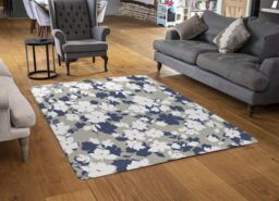 Benjamin Tate Design Grey Purple & White Flowers Rug in Natural - Size: Large - thumbnail 2