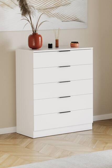 Home Discount Vida Designs Trega 5 Drawer Chest of Drawers Space Saving Bedroom in White - image 1