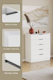 Home Discount Vida Designs Trega 5 Drawer Chest of Drawers Space Saving Bedroom in White - thumbnail 4
