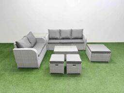 Fimous 8 Seater PE Rattan Wicker Garden Furniture Patio Conservatory Sofa Set w/ Rectangular Coffee Table 3 Seater Sofa Love Sofa 3 Stool Side Table - thumbnail 2