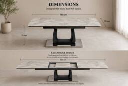 Stratus Interiors Zermatt Extendable Dining Table with Ceramic Top with Zermatt Chairs in Grey - Size: 160 cm x 90 cm - thumbnail 3