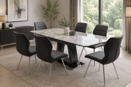 Stratus Interiors Zermatt Extendable Dining Table with Ceramic Top with Zermatt Chairs in Grey - Size: 160 cm x 90 cm
