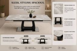 Stratus Interiors Zermatt Extendable Dining Table with Ceramic Top with Zermatt Chairs in Grey - Size: 160 cm x 90 cm - thumbnail 2