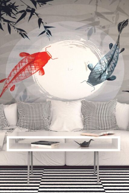 Origin Murals Watercolour Koi Wall Mural in Dark Grey - Size: W300 cm x H240 cm - image 1