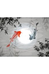 Origin Murals Watercolour Koi Wall Mural in Dark Grey - Size: W300 cm x H240 cm - thumbnail 2