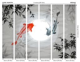 Origin Murals Watercolour Koi Wall Mural in Dark Grey - Size: W300 cm x H240 cm - thumbnail 3
