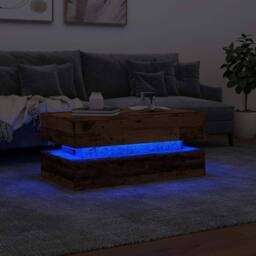Berkfield Home Modern Coffee Table with LED Lights Old Wood 90x50x40 cm in Brown - Size: 90 x 50 x 40 cm - thumbnail 5