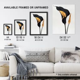 Artery8 Elegant Calla Lily Black Gold Floral Painting Framed Art Print in Blue - Size: A4 - thumbnail 3