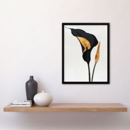 Artery8 Elegant Calla Lily Black Gold Floral Painting Framed Art Print in Blue - Size: A4 - thumbnail 4
