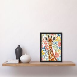 "Artery8 Giraffe Colourful Floral Watercolour Portrait Framed Wall Art - Size: W12"" x H16""" - thumbnail 4
