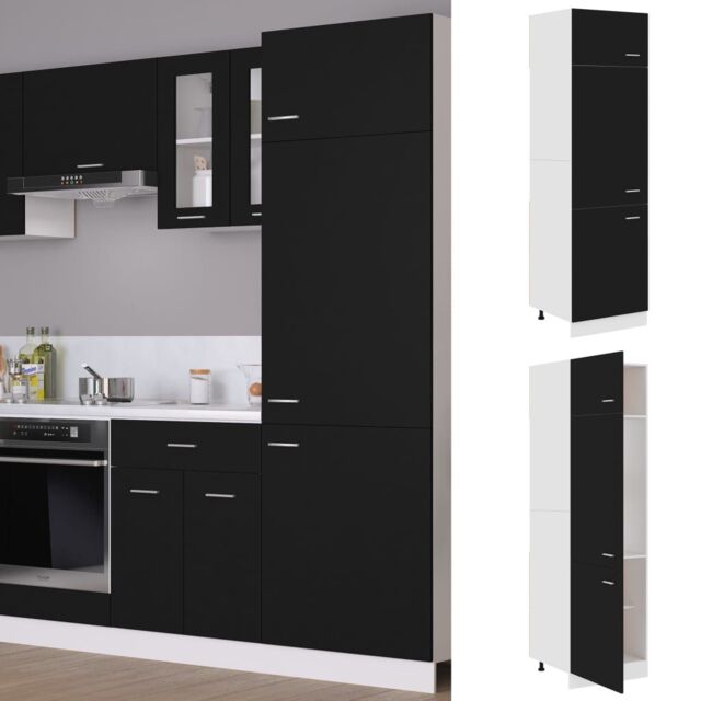 Berkfield Home Refrigerator Cabinet Black 60x57x207 cm Engineered Wood - Size: 60 x 57 x 207 cm