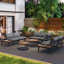 BTM Modular Outdoor Sofa Set Patio Garden with Iron Frame Wood Tables in Grey - thumbnail 7