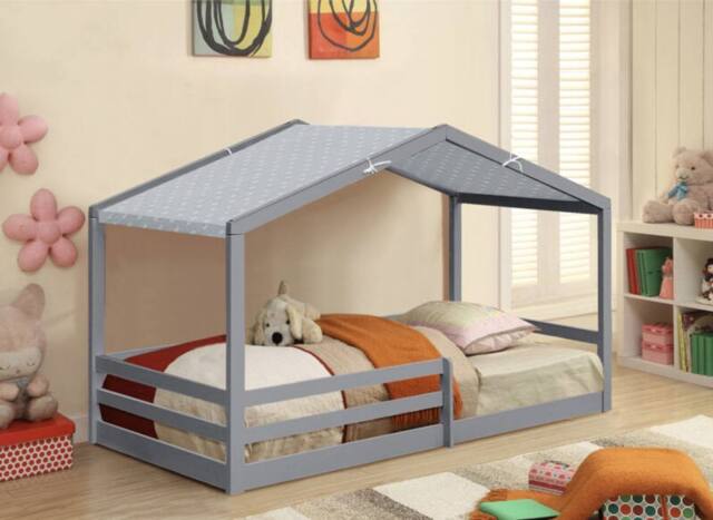 Comfy Living Ltd 3ft Wooden House Bed With Grey Tent - Size: Single - image 1