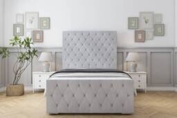 "Sloomy Watson Naples Frame-Mattress - 50"" Upholstered Headboard in Silver - Size: Super King"