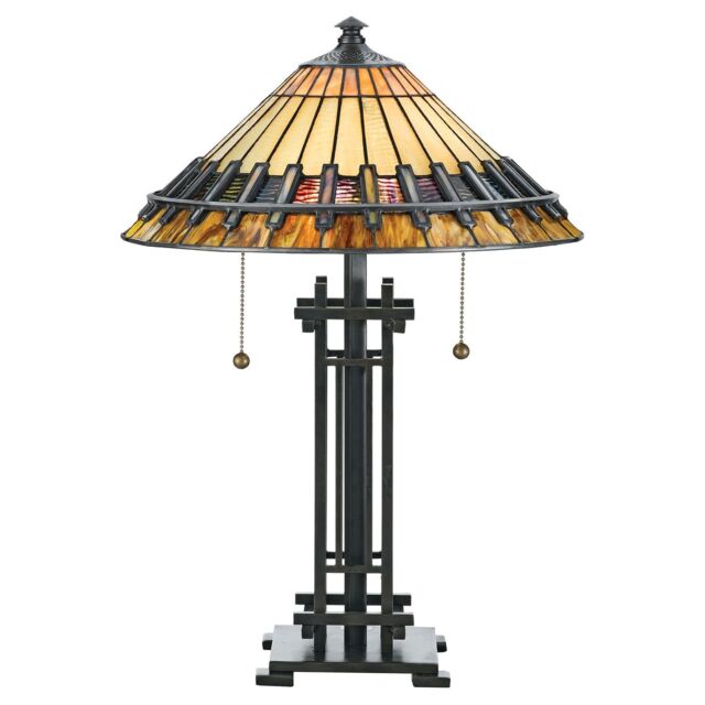 Loops 2 Bulb Table Lamp Tiffany Style Coloured Glass Vintage Bronze Base LED E27 60W in Clear