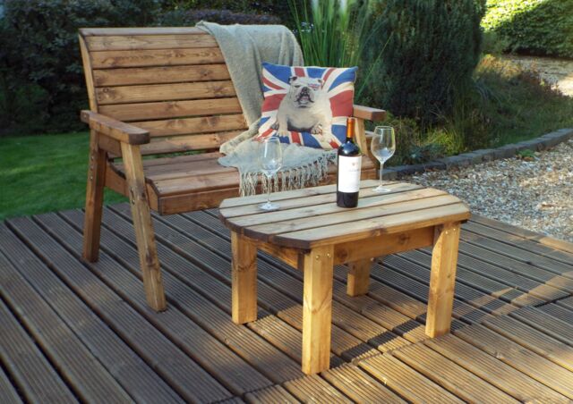 Samuel Alexander 2 Seater Chunky Rustic Wooden Garden Furniture Bench With Coffee Table in Brown - image 1