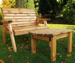 Samuel Alexander 2 Seater Chunky Rustic Wooden Garden Furniture Bench With Coffee Table in Brown - thumbnail 4