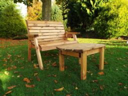 Samuel Alexander 2 Seater Chunky Rustic Wooden Garden Furniture Bench With Coffee Table in Brown - thumbnail 5
