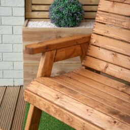 Samuel Alexander 2 Seater Chunky Rustic Wooden Garden Furniture Bench With Coffee Table in Brown - thumbnail 6