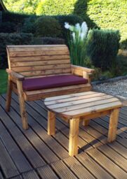Samuel Alexander 2 Seater Chunky Rustic Wooden Garden Furniture Bench With Coffee Table in Brown - thumbnail 3