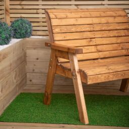 Samuel Alexander 2 Seater Chunky Rustic Wooden Garden Furniture Bench With Coffee Table in Brown - thumbnail 7
