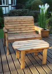 Samuel Alexander 2 Seater Chunky Rustic Wooden Garden Furniture Bench With Coffee Table in Brown - thumbnail 2
