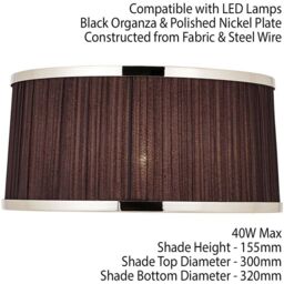 "Loops 13"" Luxury Round Tapered Lamp Shade Black Pleated Organza Fabric & Antique Brass" - thumbnail 2
