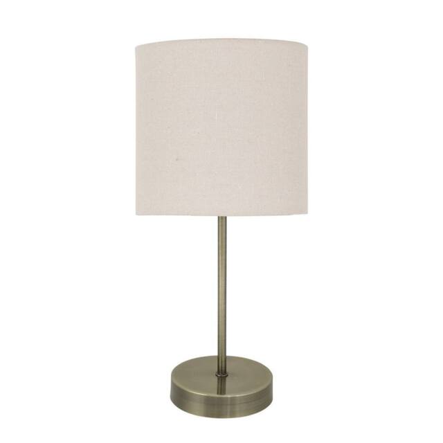 First Choice Lighting Antique Brass Stick Table Lamp with Natural Linen Shade in Bronze - image 1