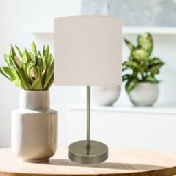 First Choice Lighting Antique Brass Stick Table Lamp with Natural Linen Shade in Bronze - thumbnail 5