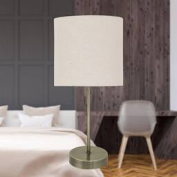 First Choice Lighting Antique Brass Stick Table Lamp with Natural Linen Shade in Bronze - thumbnail 6