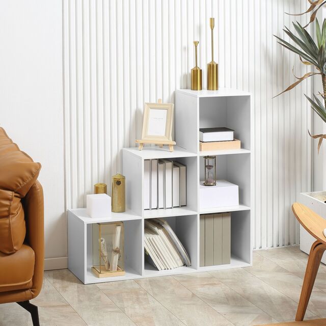 HOMCOM L Shaped Storage Cabinet Closet Organiser Bookcase with 6 Cube in White - image 1