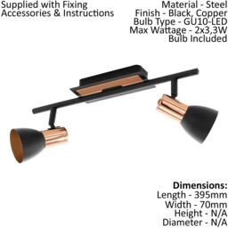 Loops Flush Ceiling Light Colour Black Copper Shade Bulb GU10 2x3.3W Included - thumbnail 2