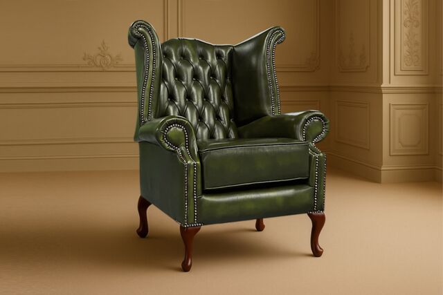 Somnior Leather Chesterfield Wingback Scrolled Arm Chair UK Manufactured in Dark Green - Size: 1 Seater - image 1