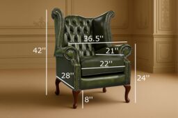 Somnior Leather Chesterfield Wingback Scrolled Arm Chair UK Manufactured in Dark Green - Size: 1 Seater - thumbnail 3