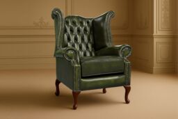 Somnior Leather Chesterfield Wingback Scrolled Arm Chair UK Manufactured in Dark Green - Size: 1 Seater - thumbnail 1