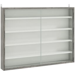 HOMCOM 5-Tier Wall Display Shelf Unit Cabinet w/ Shelves Glass Doors in Grey - Size: Small - thumbnail 2