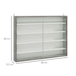 HOMCOM 5-Tier Wall Display Shelf Unit Cabinet w/ Shelves Glass Doors in Grey - Size: Small - thumbnail 3